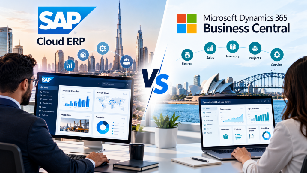 SAP Cloud ERP vs Microsoft Dynamics 365 Business Central comparison for businesses in Dubai and Australia